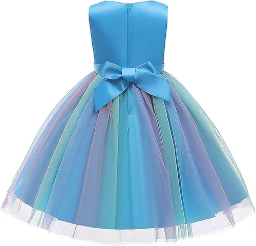 Vista 2 de Vestido de fiesta de lentejuelas para niñas de flores, vestido de fiesta de tul de tul de princesa, vestido de baile de graduación, Arco iris
