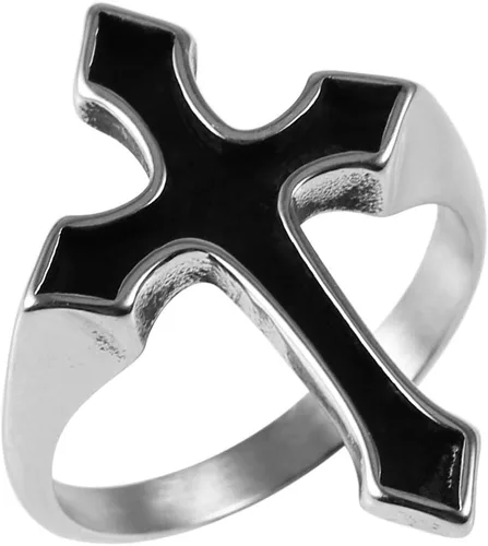 Vista 5 de HZMAN Anillo de cruz religioso de acero inoxidable cristiano unisex retro simple