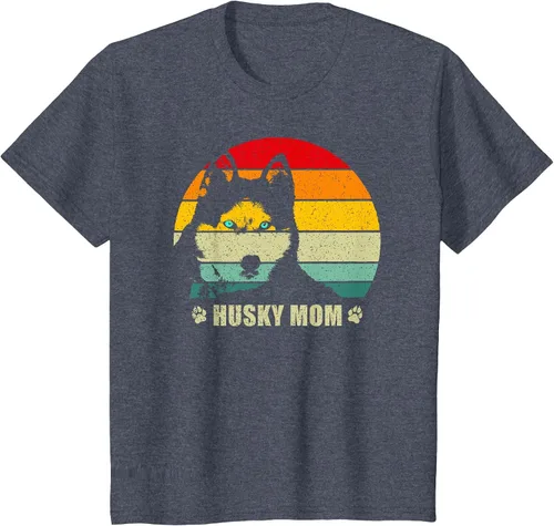 Vista 26 de Husky Mom Retro Dog Lover Mother Siberian Huskies Tee Women T-Shirt Asphalt Grey