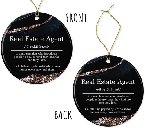 Vista 3 de Adornos de cerámica de Navidad con definición de agente inmobiliario, adorno de agente inmobiliario, el mejor regalo de agente inmobiliario, Feliz