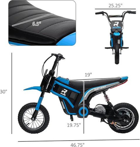 Vista 7 de Aosom Bicicleta Eléctrica de Tierra con Acelerador de Puño Giratorio, 24V 350W Motocicleta Eléctrica Todoterreno, Hasta 15 MPH con Freno, Bocina