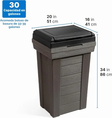 Vista 7 de Step2 Lakewood - Contenedor de basura – Cedro oscuro – Contenedor de basura para interiores y exteriores – Recipiente de basura de gran capacidad