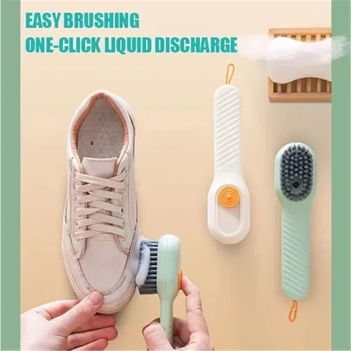Vista 5 de Cepillo de limpieza multifunción 2 en 1, cepillo de limpieza de piel suave para añadir líquidos, cepillo multifuncional para zapatos con caja