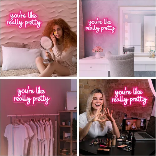 Vista 7 de Letrero de neón con texto en inglés "You're Like Really Pretty Neon", luces de neón rosas para dormitorio, regulables, para decoración de pared