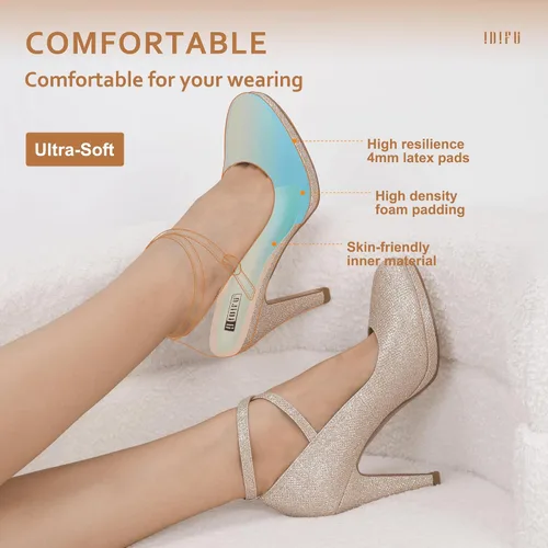Vista 3 de IDIFU - Tacones altos de plataforma Tracy para mujeres, zapatos de punta cerrada, zapatos con tiras cruzadas al tobillo para el trabajo, uso