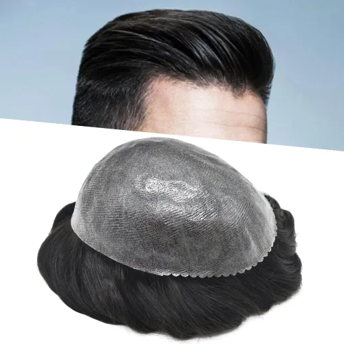 Vista 364 de Toupee para hombre 100% cabello humano real tupé para hombres 0.004 in piel de poliuretano para hombre, sistema de reemplazo de piezas de pelo