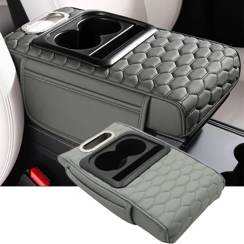 Vista 10 de Priprilod Almohada beige para reposabrazos de consola central de automóvil, espuma viscoelástica con portavasos y soporte para teléfono celular