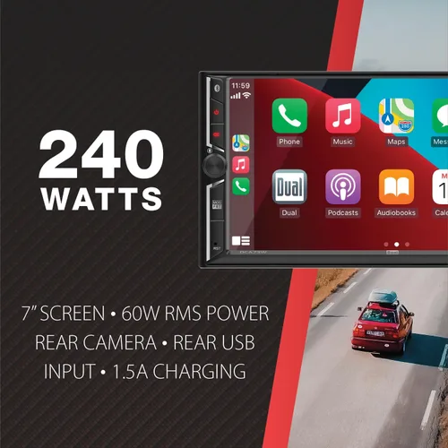 Vista 3 de Dual Electronics DCA73W 7 pulgadas certificado Apple CarPlay Android Auto con cable o inalámbrico Radio estéreo de coche con pantalla táctil doble