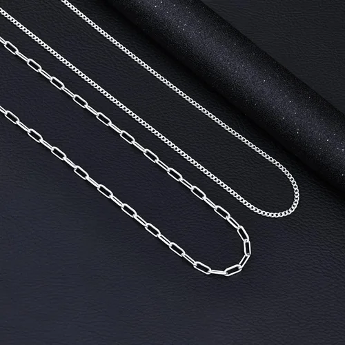 Vista 8 de Moodear Cadenas de 0.118 pulgadas para hombresmujeres, cadena cubana con clip de papel plateado y dorado para hombre, delicado collar en capas