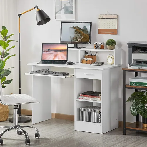 Vista 2 de Yaheetech Morden - Escritorio con bandeja para teclado, escritorio para computadora de oficina en casa, escritorio de madera para computadora
