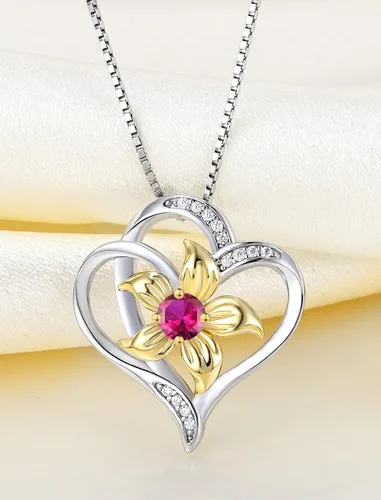 Vista 4 de YL Collar de corazón para mujer, plata esterlina, flor de lirio, colgante de amor, piedras preciosas