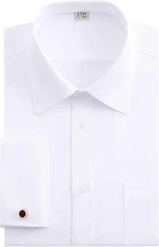 Vista 14 de J.VER Camisas de vestir con puños franceses para hombre, ajuste regular Verde militar