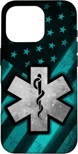 Vista 20 de Funda para iPhone 16 EMT EMS Paramédico Azul Turquesa USA Bandera Americana