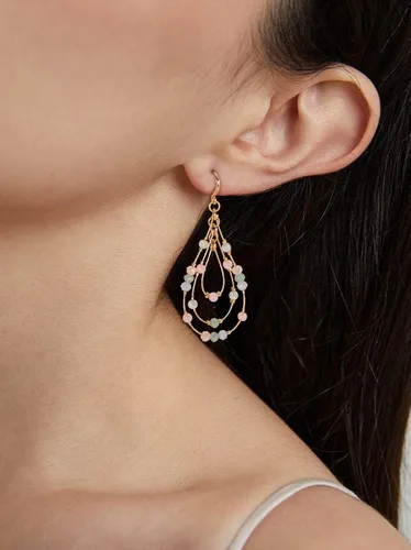 Vista 5 de TOVABA Aretes bohemios de dos tonos con cuentas, aretes colgantes bohemios, aretes de vacaciones, regalo de joyería, Latón, No es una piedra preciosa