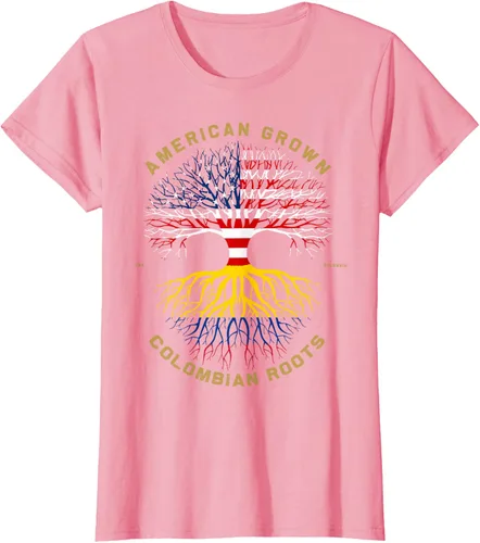Vista 11 de Camiseta de regalo con la bandera de Estados Unidos con árbol de raíces colombianas