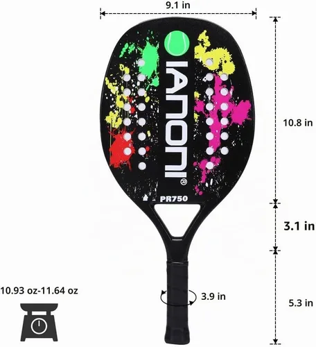 Vista 4 de IANONI Beach Tennis Racket Carbon Fiber Surface with EVA Memory Flex Foam Core Beach Tennis Racquets Lightweight Beach Tennis Paddle