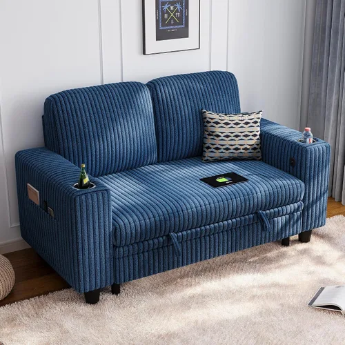 Vista 41 de LINSY HOME Sofá Loveseat con Almacenamiento - Cómodo Sofá de Pana Suave de 2 Plazas con Carga USB y Portavasos, Loveseat de Asiento Profundo