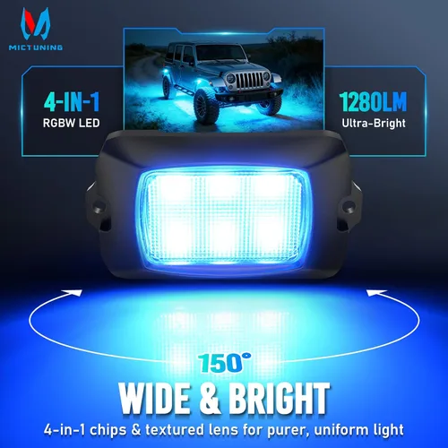 Vista 3 de MICTUNING Q1 RGBW Luces LED Rock, 4 Módulos de Color Puro Underglow Neón Iluminación Multicolor con Kit de Interruptor de Cableado, Controlador