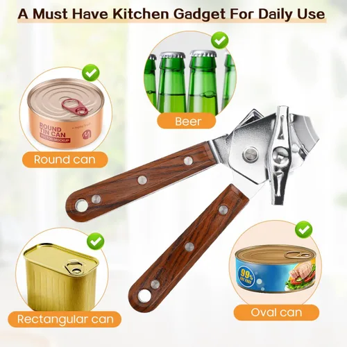 Vista 7 de BESTonZON Abrelatas manual con mango de secoya y herramienta de tapa para barra de cocina y uso doméstico, agarre cómodo, fácil giro 7.87 x 2.16 x
