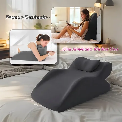 Vista 3 de Almohada versátil Cojín ergonómico de cuña Almohada de espuma viscoelástica (gris oscuro)