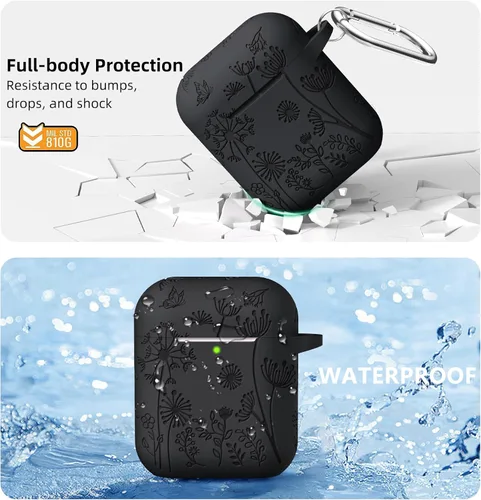 Vista 3 de Lerobo para Funda AirPod, Funda de 2ª y 1ª Generación, Funda Protectora Completa con Grabado de Flores Compatible con Funda de Carga Apple AirPod