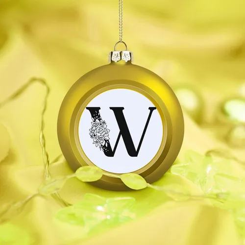 Vista 6 de Adornos de bola de iniciales, monograma floral negro, letra del alfabeto, inicial W, adornos de bola para decoración del árbol de Navidad, adornos