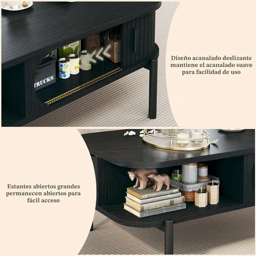 Vista 6 de Mesa de café, mesas de café modernas de mediados de siglo de 39.4" para la sala de estar, mesa de café con almacenamiento, estante abierto, mesa
