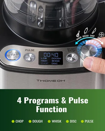 Vista 2 de Procesador de alimentos, 4 programas y pulso, potencia máxima de 1000W, volumen total de 1000 ml para cortar, picar, trocear, rallar, hacer puré