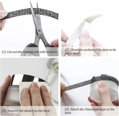Vista 4 de Cinta de diamantes de imitación brillantes de 0.4 pulgadas para manualidades, tiras de cristal autoadhesivas, calcomanías de diamantes de imitación