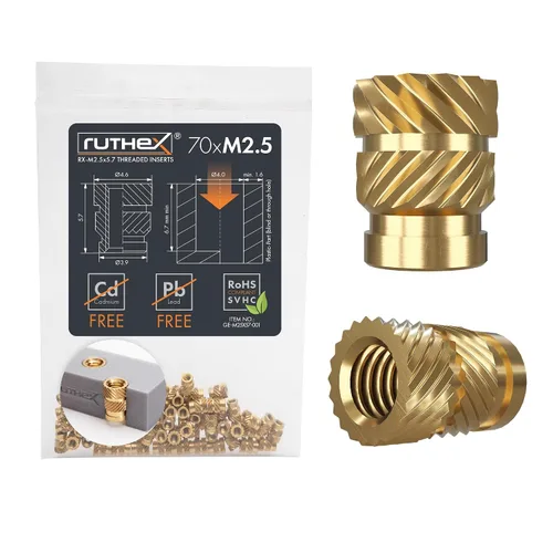 Vista 28 de Ruthex 1/4" Insertos Roscados Cortos - 20 Piezas RX-1/4“-20x6.4 Inserto de Ajuste Térmico de Latón para Partes de Plástico - Pulgadas Tuercas