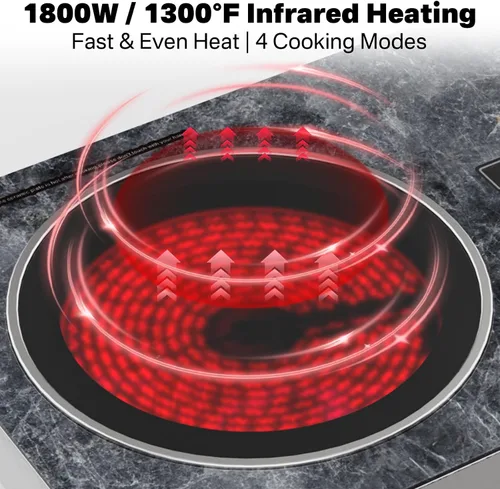 Vista 3 de Estufa infrarroja eléctrica de 1800 W, estufa eléctrica de un solo quemador, quemador portátil para cocinar, placa caliente de cocina enchufable
