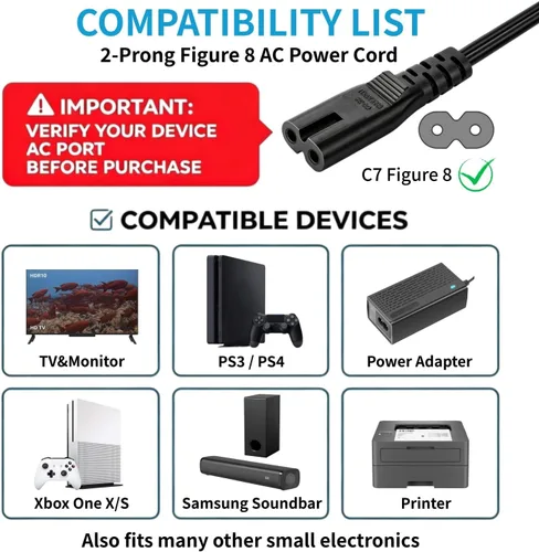 Vista 4 de Kimaru Cable de alimentación de TV para Samsung LG TCL Sony LED LCD Insignia Sharp Toshiba JVC Hisense Electronics (cable de 4 pies)