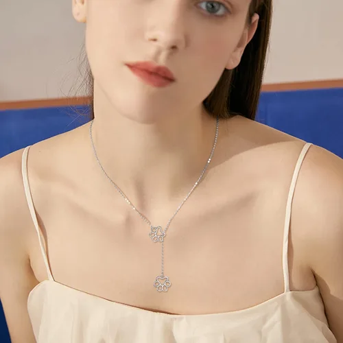 Vista 6 de Collar en Y de plata de ley 925 con barra vertical para mujer