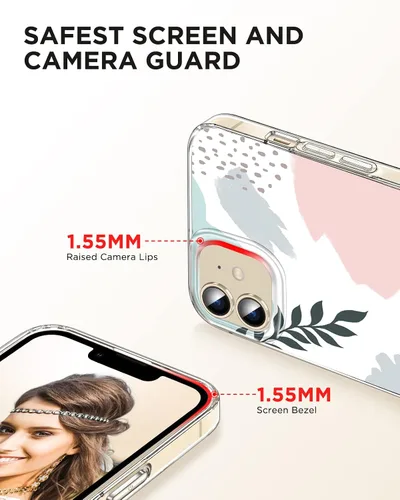 Vista 4 de Funda para iPhone 12 para mujer, [con protector de pantalla] ajuste delgado, diseño floral bohemio, lindo iPhone 12 Pro, patrón que nunca se