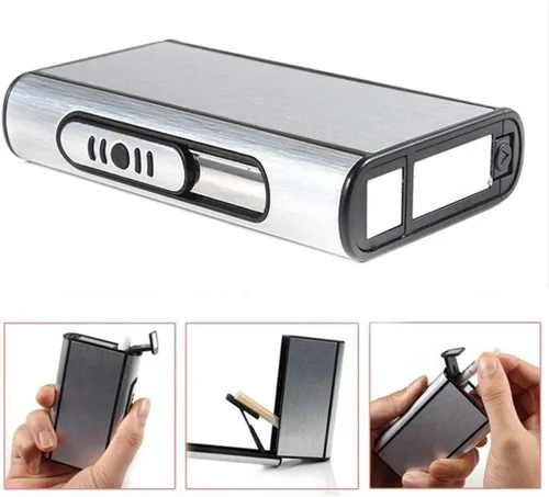 Vista 5 de Dispensador de caja de cigarrillos de aluminio, eyección automática, capacidad para 10 cigarrillos regulares, cierre magnético, negro
