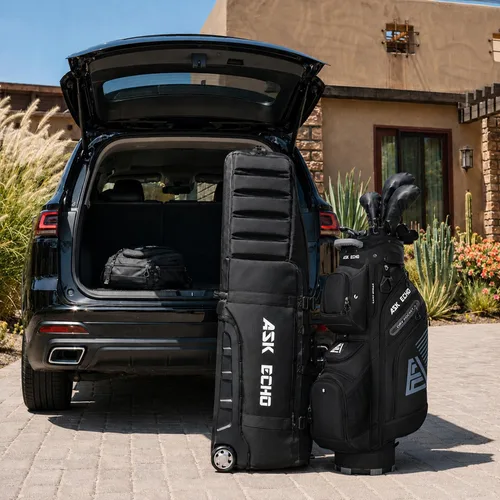 Vista 9 de ASK ECHO Locklink StableRoller - Bolsa de viaje de golf con sistema de balanceo de 4 ruedas, patas de soporte extensibles