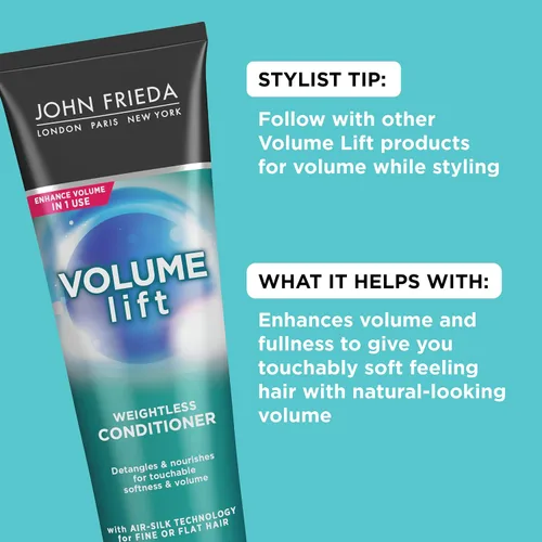 Vista 3 de John Frieda Volume Lift - Acondicionador sin peso, acondicionador voluminizador ligero con tecnología Air-Silk para cabello fino o plano, añade