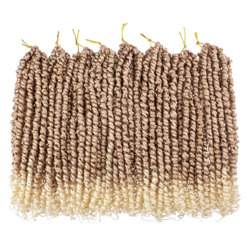 Vista 5 de Leeven Cabello rubio degradado de 14 pulgadas, pretrenzado y trenzado de pasión, 8 paquetes de extensiones de cabello sintético bohemio para mujeres