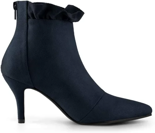Vista 6 de Allegra K Botines con volantes y tacón de aguja puntiagudo para mujer