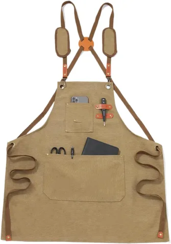Vista 10 de Chef Apron-Cross Back Apron for Men Women with Adjustable Straps and Large Pockets,Canvas