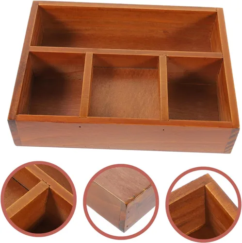 Vista 3 de LIFKOME Bandeja de perfume de decoración retro para tocador, bandeja de compartimento de madera, 4 secciones, almacenamiento multiusos