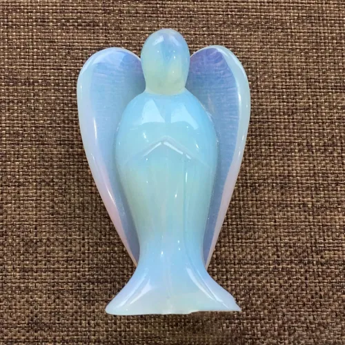 Vista 4 de Figura de ángel de cristal curativo, piedra preciosa natural, tallada a mano, estatua de ángel guardián de la paz, cristales curativos de Reiki