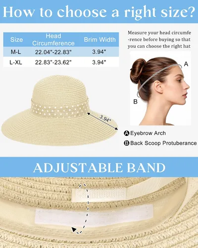 Vista 4 de Sombreros de paja Sun Beach para mujer, sombrero de ala ancha de verano 2-Beige