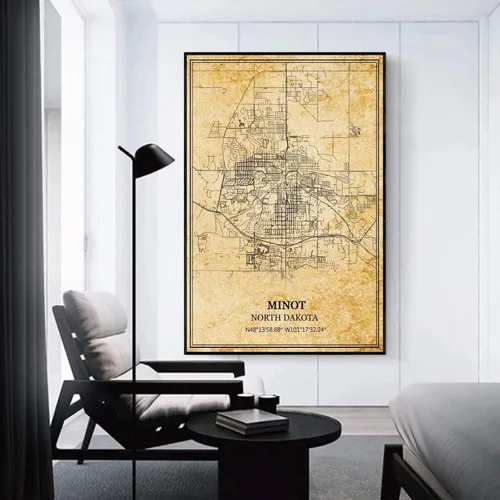 Vista 3 de TANOKCRS Minot Dakota del Norte, Estados Unidos, América, arte de pared, póster de impresión vintage, mapa, ilustración, viaje, recuerdo, regalo