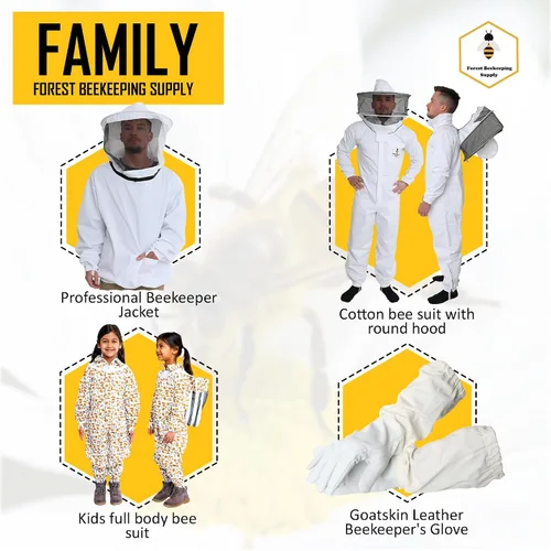 Vista 6 de Chaqueta de apicultura con velo y guantes de esgrima, chaqueta de abeja de algodón para hombres y mujeres, cremalleras de latón de alta resistencia