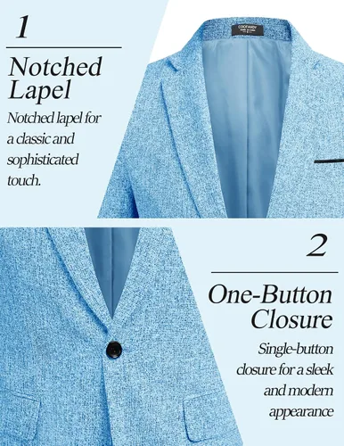 Vista 4 de COOFANDY Men's Casual Blazer Suit Jackets Slim Fit One Button Business Sport Coats