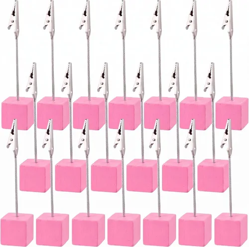 Vista 16 de Gersoniel 20 Piezas Soporte de Clip para Notas Base Cúbica con Clip de Cocodrilo Soporte de Números de Mesa de Madera Base Cúbica Soporte