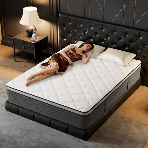 Vista 10 de PUBPLON Colchón individual híbrido de lujo hotelero de 12 pulgadas, colchón de espuma viscoelástica de gel en una caja (nueva versión), resorte