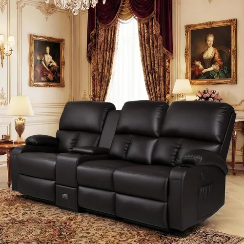 Vista 13 de CHABATREE Sofá reclinable con masaje y calor, asiento de cine en casa, sofá biplaza reclinable manual para caravana con soportes USB/tazas