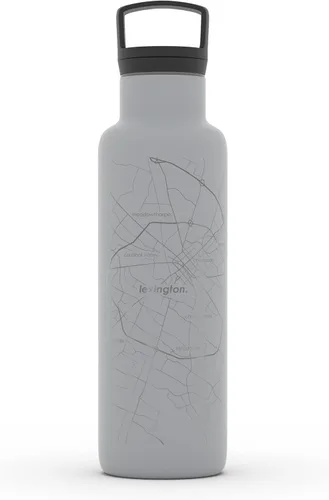 Vista 43 de Well Told Botella de agua aislada con mapa de Washington DC grabado, botella de acero inoxidable grabada (21 onzas, blanco) botella aislada de mapa